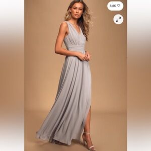 Lulus “Thoughts of Hue” Light Grey Surplice Maxi Dress | NWT Bridesmaid Formal